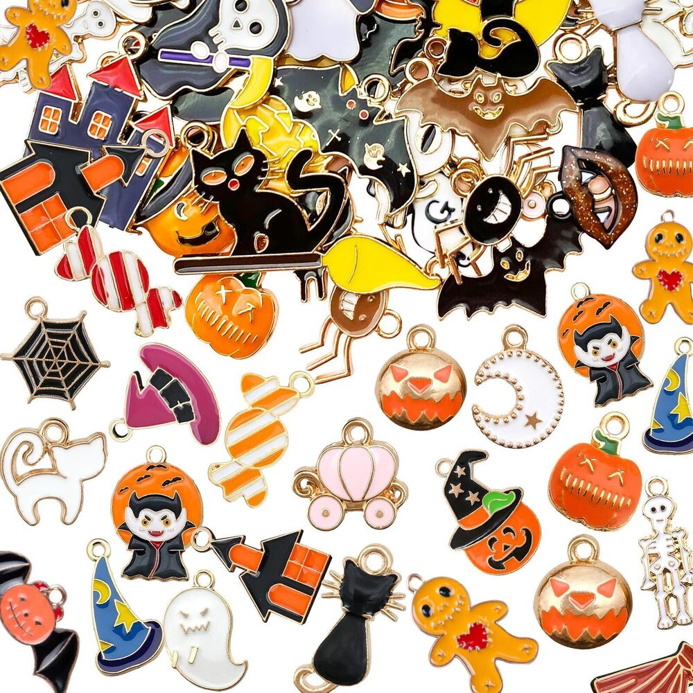 9838 141 Pcs Halloween Charms Bulk Enamel Pendant Goth Halloween Skull